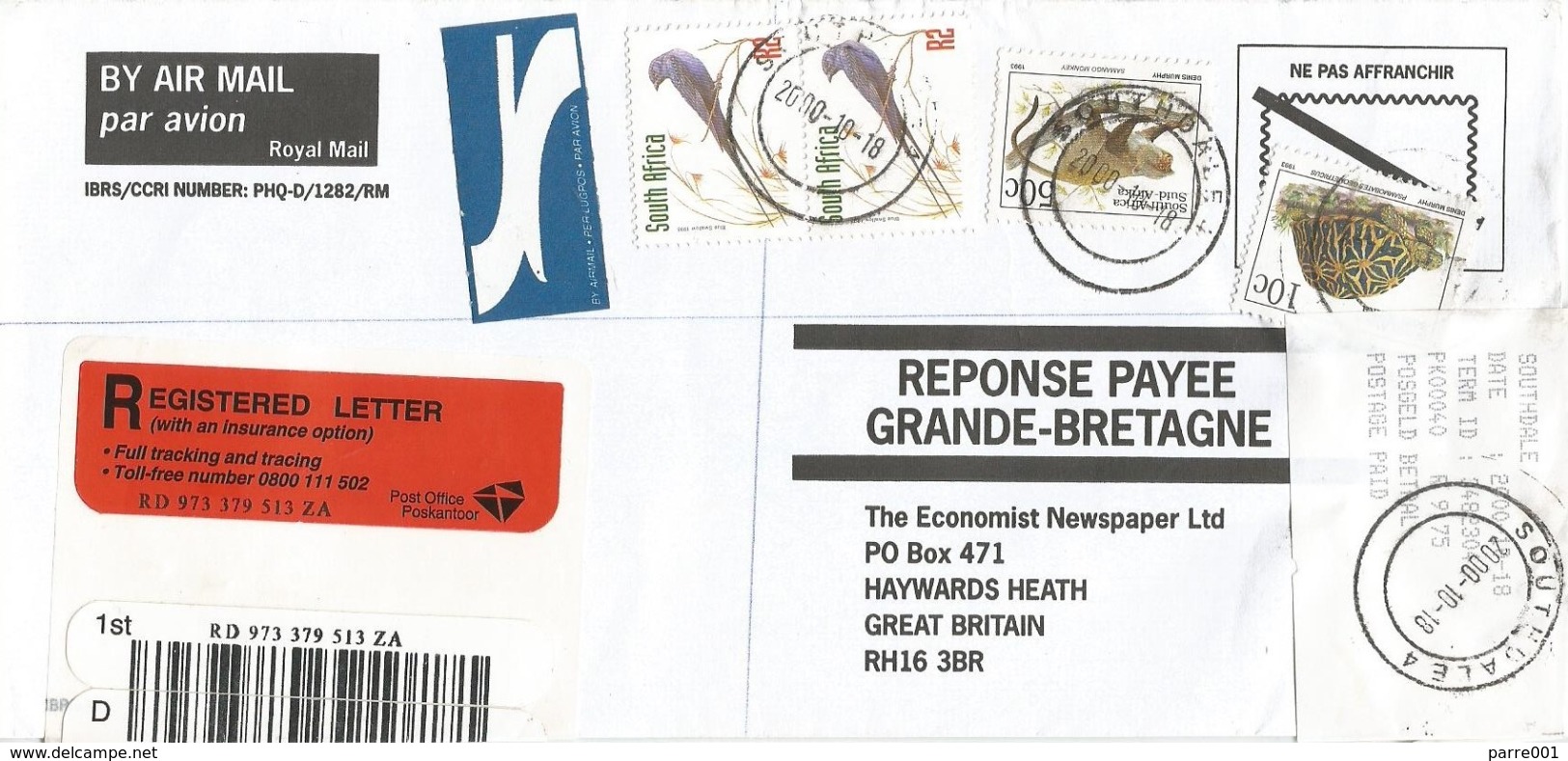 South Africa RSA 2000 Southdale 4 Meter Franking PO3.2. Olivetti ATM EMA FRAMA Barcoded Registered Cover - Automatenmarken (Frama)