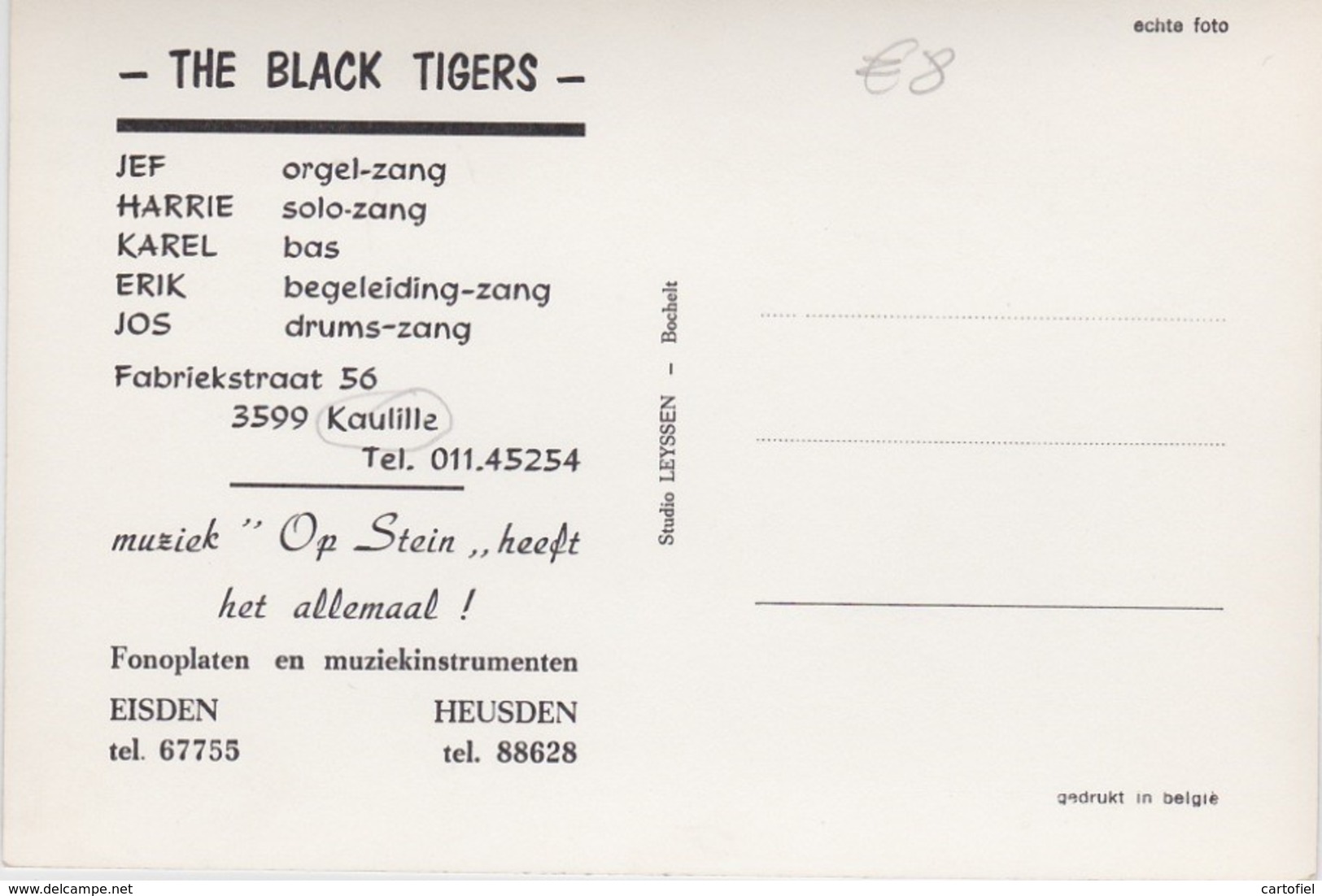 KAULILLE-THE BLACK TIGERS-DANS-EN SHOWORKEST-MUZIEK-OPSTEIN-PROMOKAART+ - 10-15 CM-ZIE 2 SCANS-MOOI ! ! ! - Bocholt