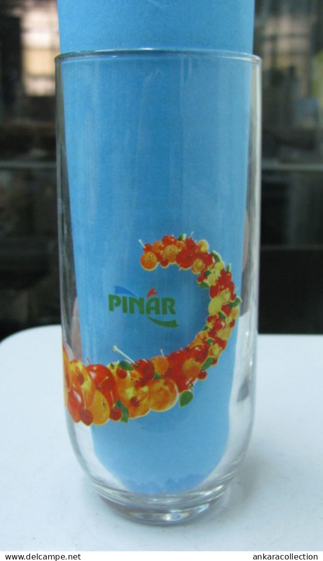 AC -  PINAR FRUIT JUICE ORANGE - CHERRY - APPLE - PEACH ILLUSTRATED GLASS FROM TURKEY - Verres