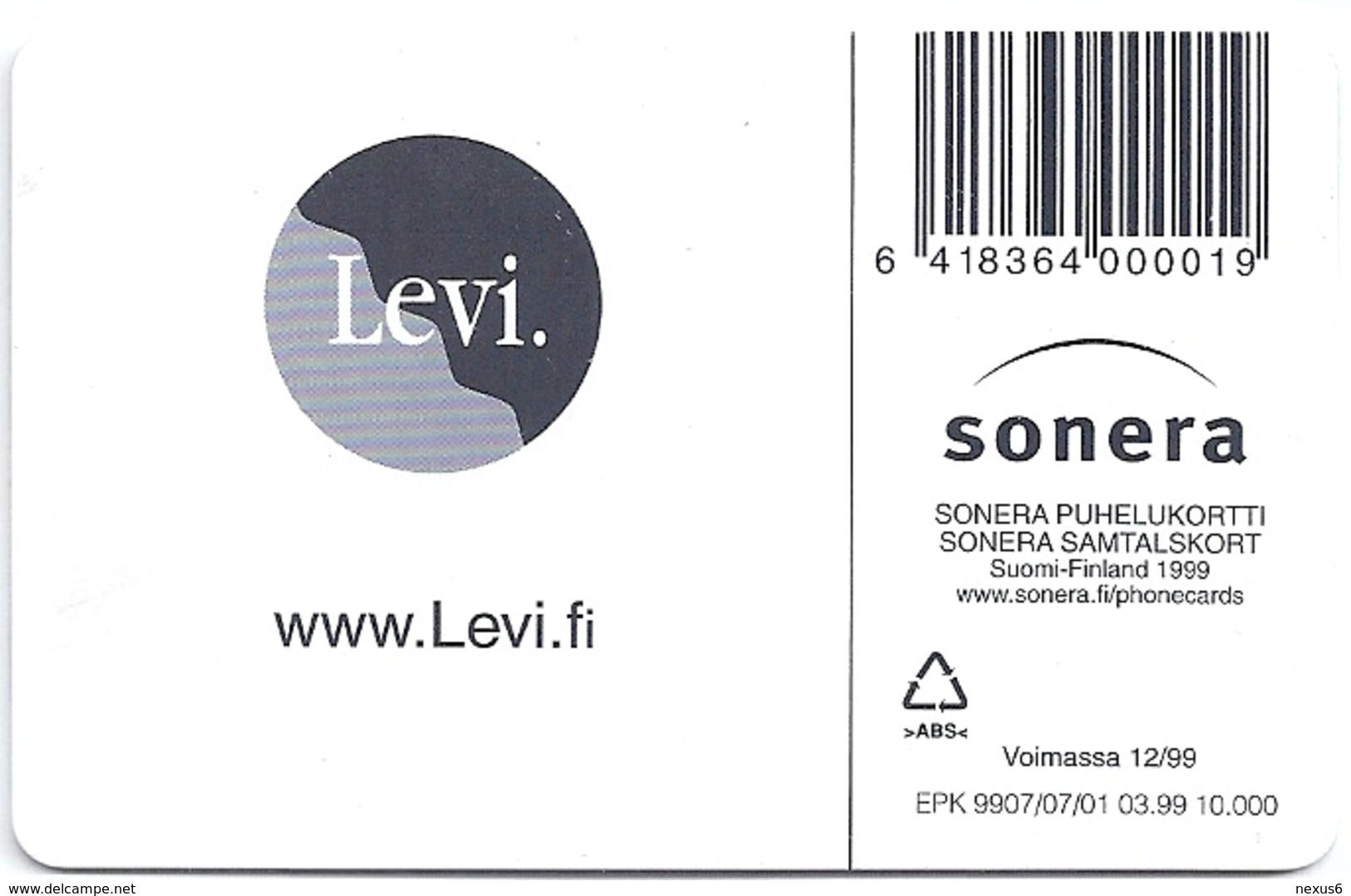 Finland - Sonera - Levi - 03.1999, 10.000ex, Used - Finnland