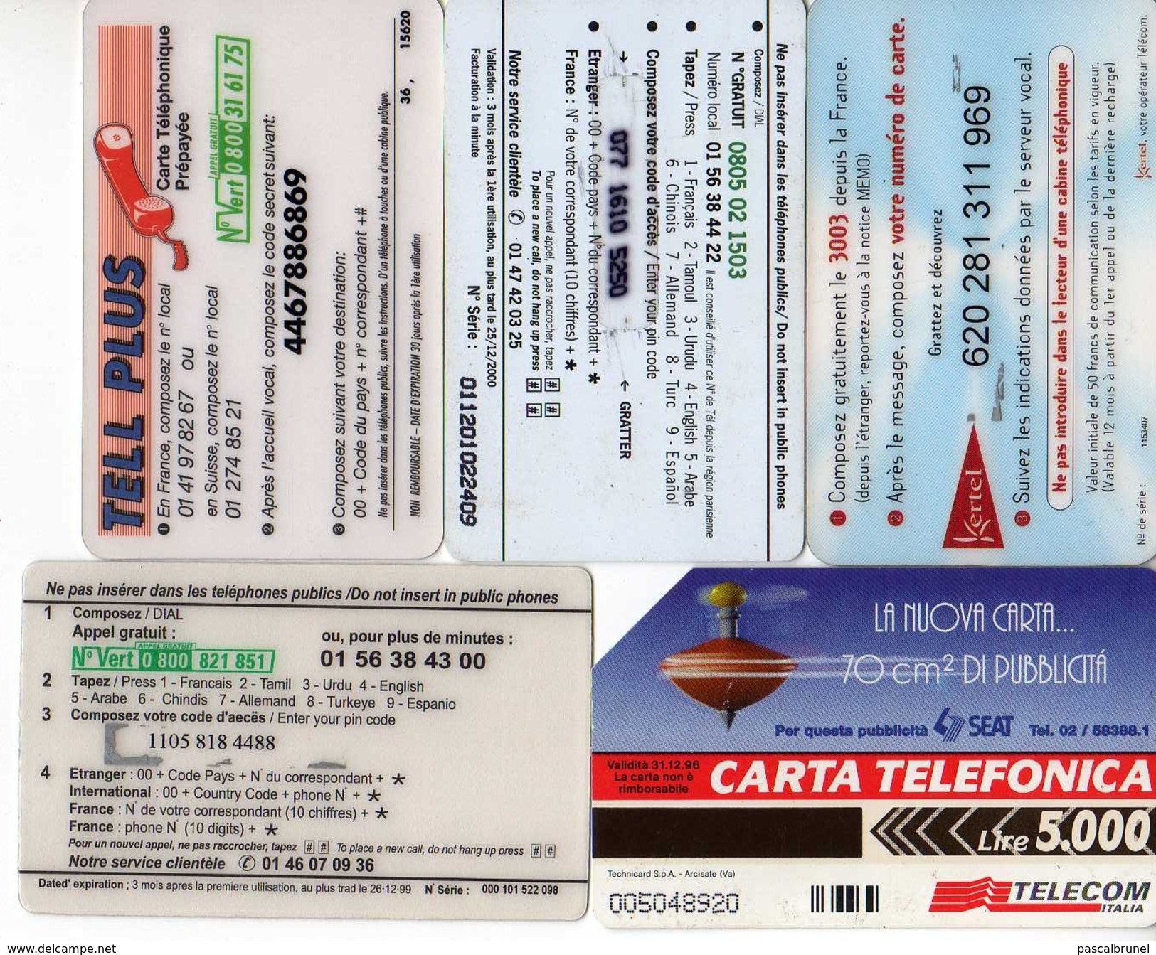 CARTES TELEPHONIQUES - LOT 5 CARTES - Variétés