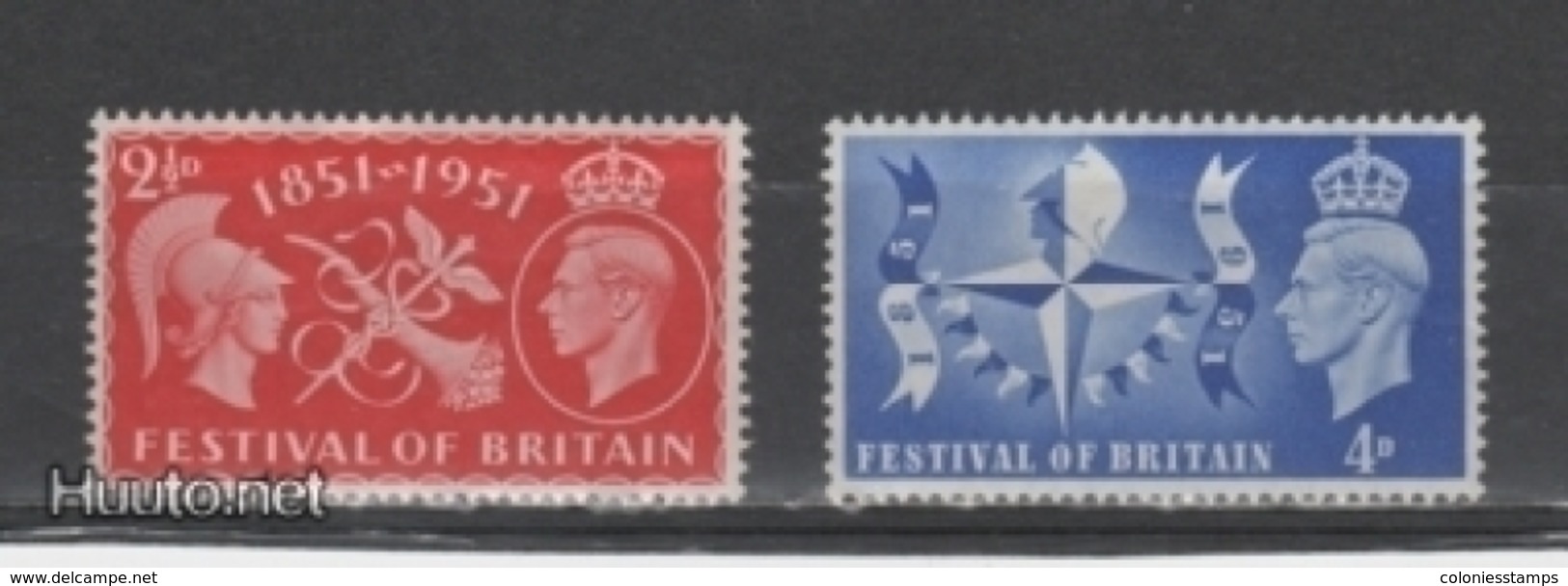 (S1715) GREAT BRITAIN, 1951 (Festival Of Britain). Complete Set. Mi ## 255-256. MLH* - Unused Stamps