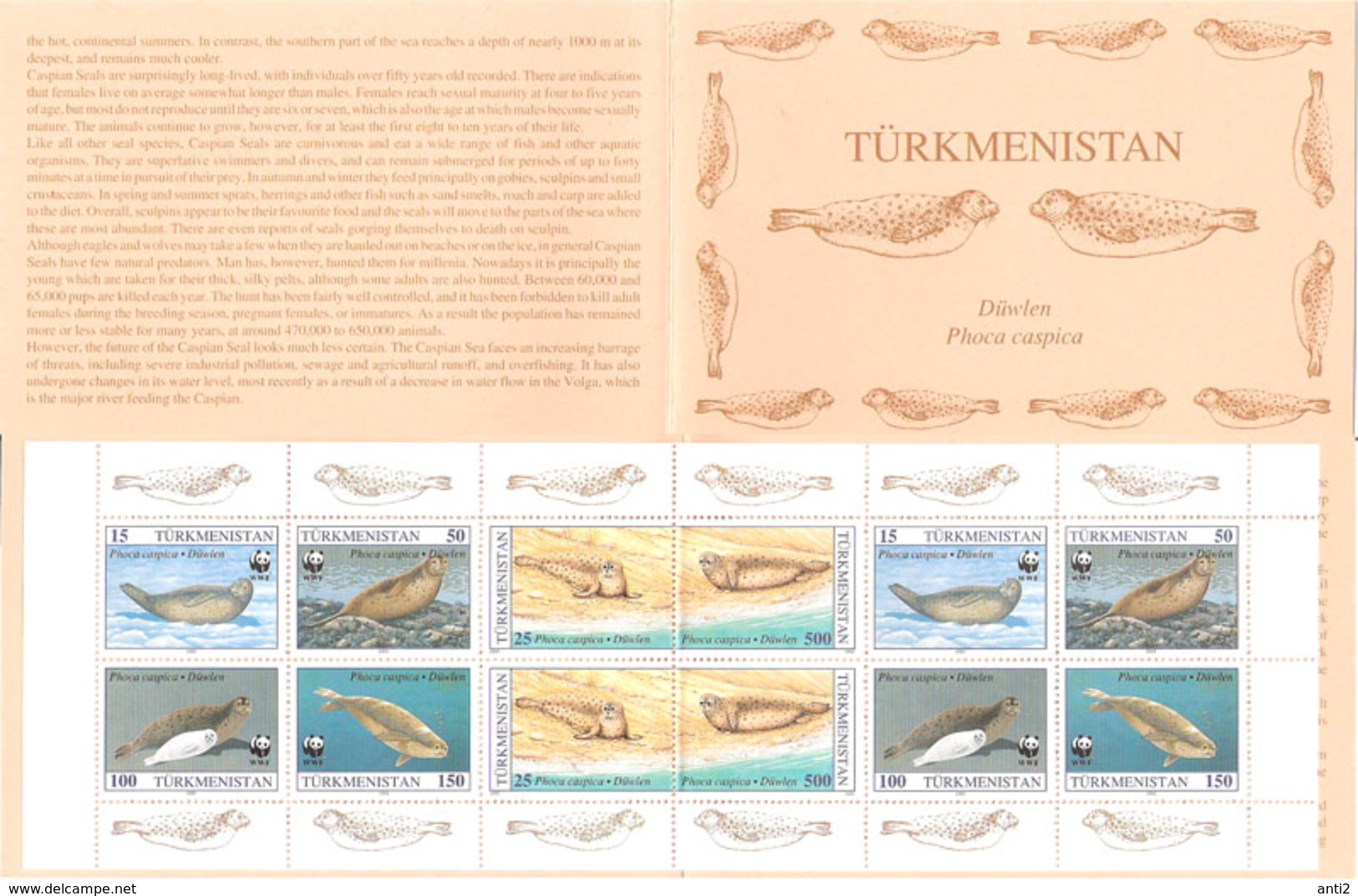 Turkmenistan 1992 Worldwide Conservation:  Caspian Seal, Booklet Mi   30-35  MNH(**) - Turkmenistan