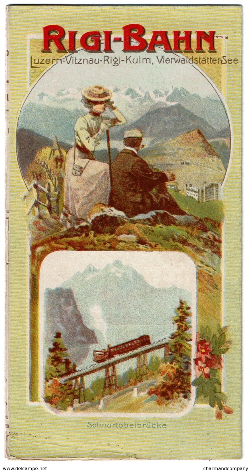 1906 Panorama-Faltblatt Rigi-Bahn, Luzern, Vitznau, Rigi, Kulm, Vierwaldstädter-See / Horaire Fahrplan Vitznau-Rigi-Bahn - Europe