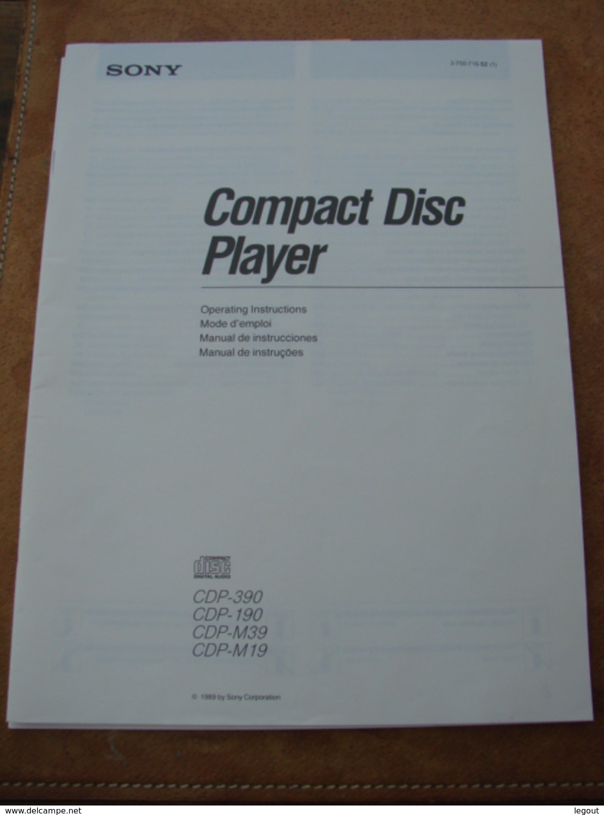 Manuel D'instructions SONY Compact Disc Player CDP-390 CDP 190 CDP M39 CDP M19 - Audio-Visual