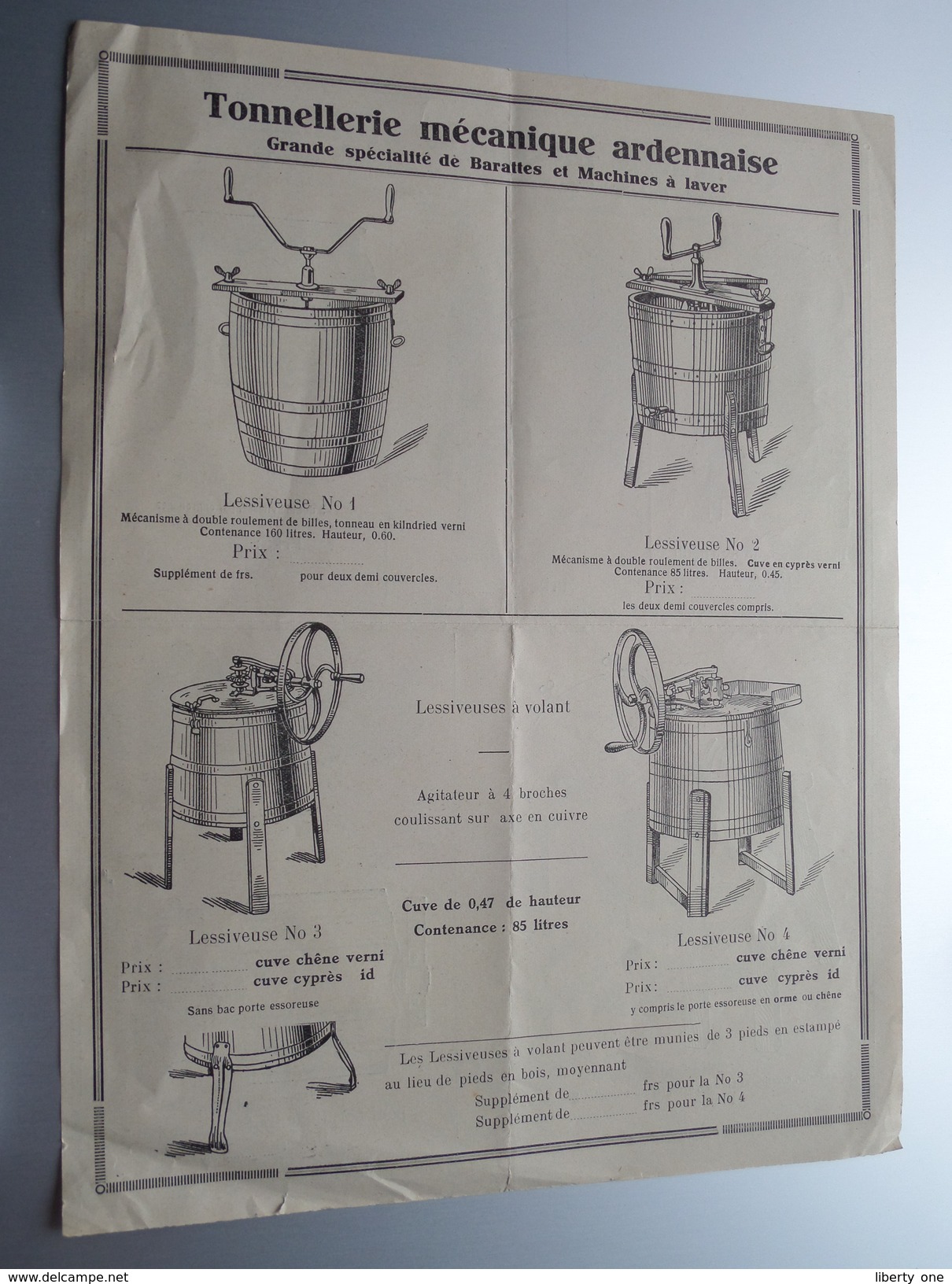 Tonnellerie Mécanique Ardennaise Grande Spécialité De Barattes Et Machines à Laver - Anno 19?? ( Zie Foto ) ! - Publicités