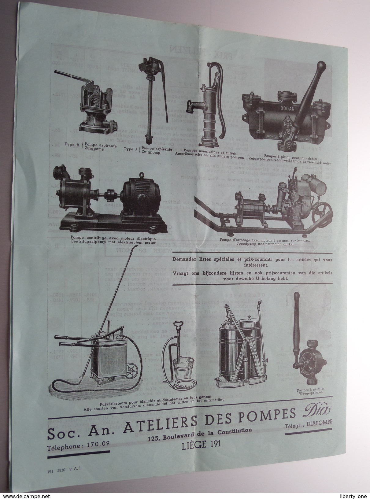 Ateliers Des Pompes DIA Tél 170.09 Liège - Anno 19?? ( 4 Pag. / Zie Foto ) ! - Werbung