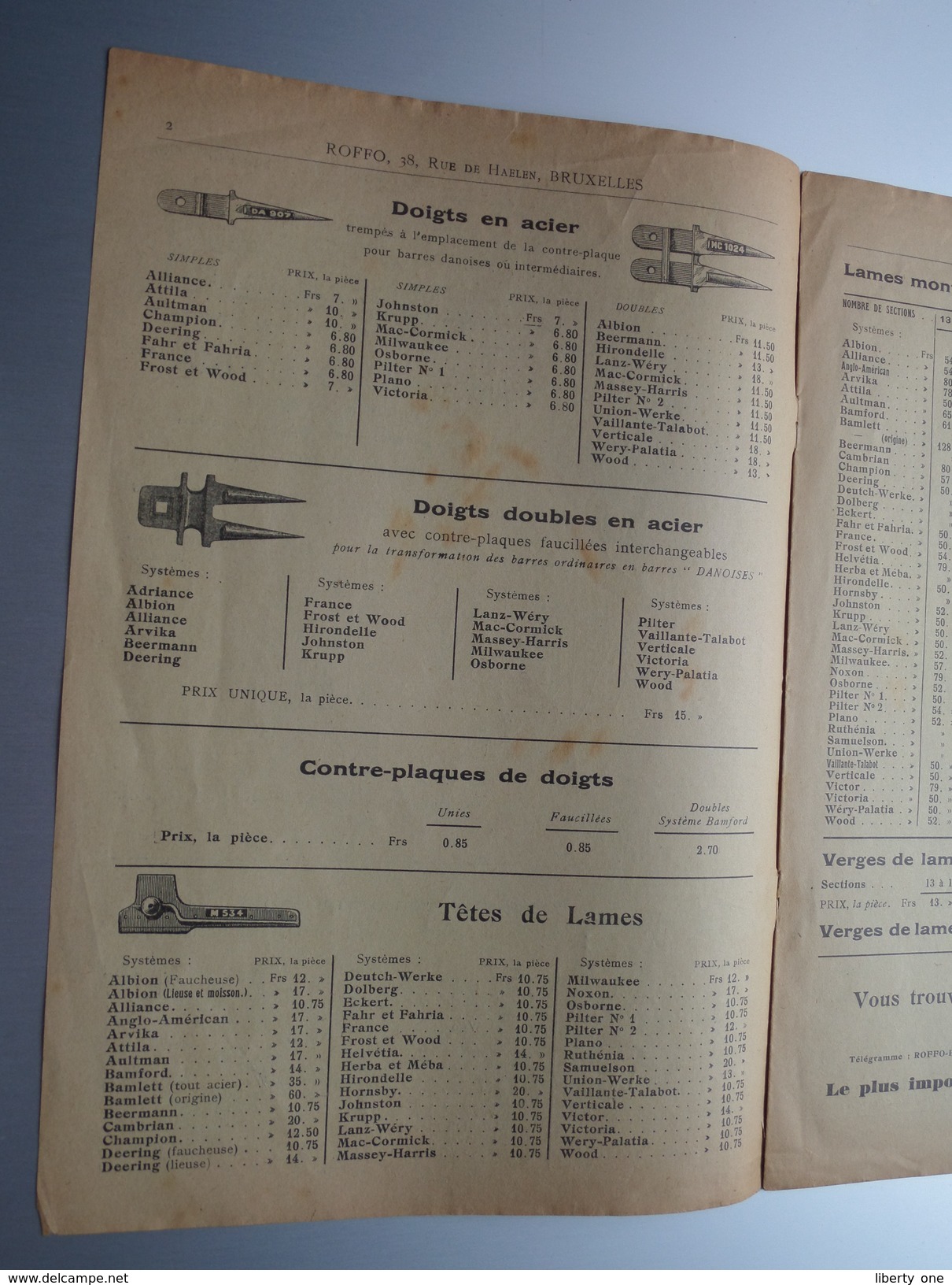 ROFFO Paris / Bruxelles " Sections " COLUMBIA " Liste Tarif BG Dec. 1929 ( Zie Foto ) ! - Publicités