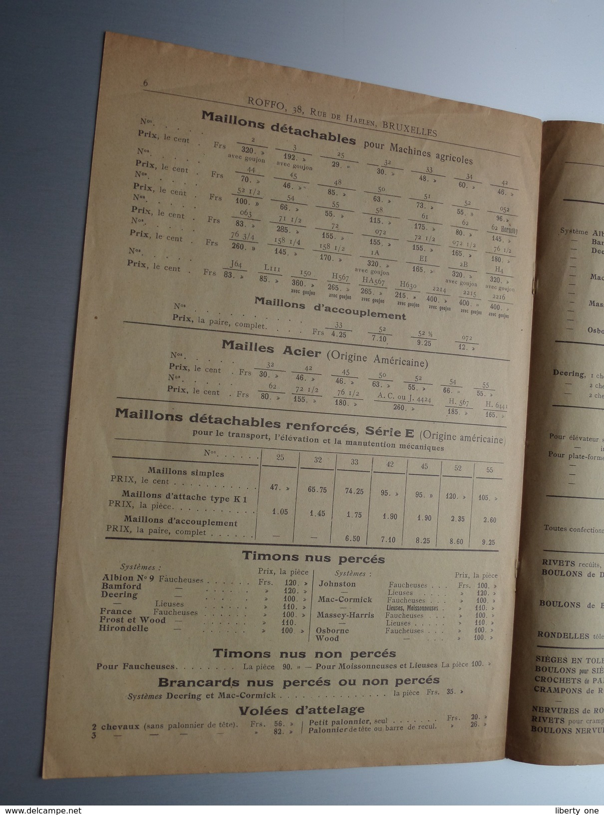 ROFFO Paris / Bruxelles " Sections " COLUMBIA " Liste Tarif BG Dec. 1929 ( zie foto ) !