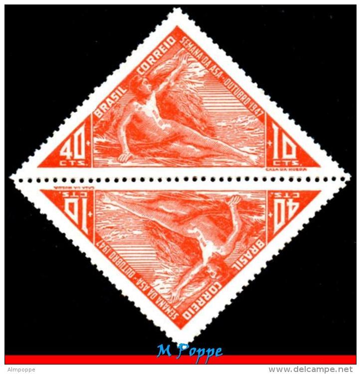 Ref. BR-RAB1-TB BRAZIL 1947 PLANES &amp; AVIATION, AVIATION WEEK, ICARUS,, GREEK MYTHOLOGY, TETE-BECHE, MINT 2V Sc# RAB1 - Unused Stamps