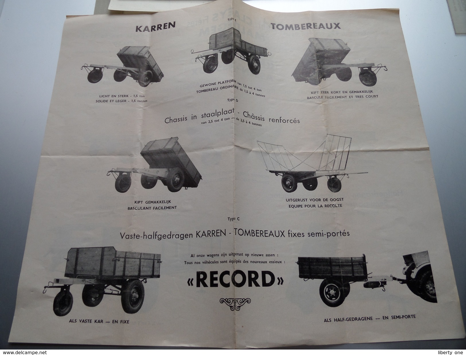 " RECORD " Assen - Essieux - Gebr. CLAEYS Frères MALDEGEM Wagens Karren Chariots Tombereaux 19?? ( Zie Foto ) ! - Werbung