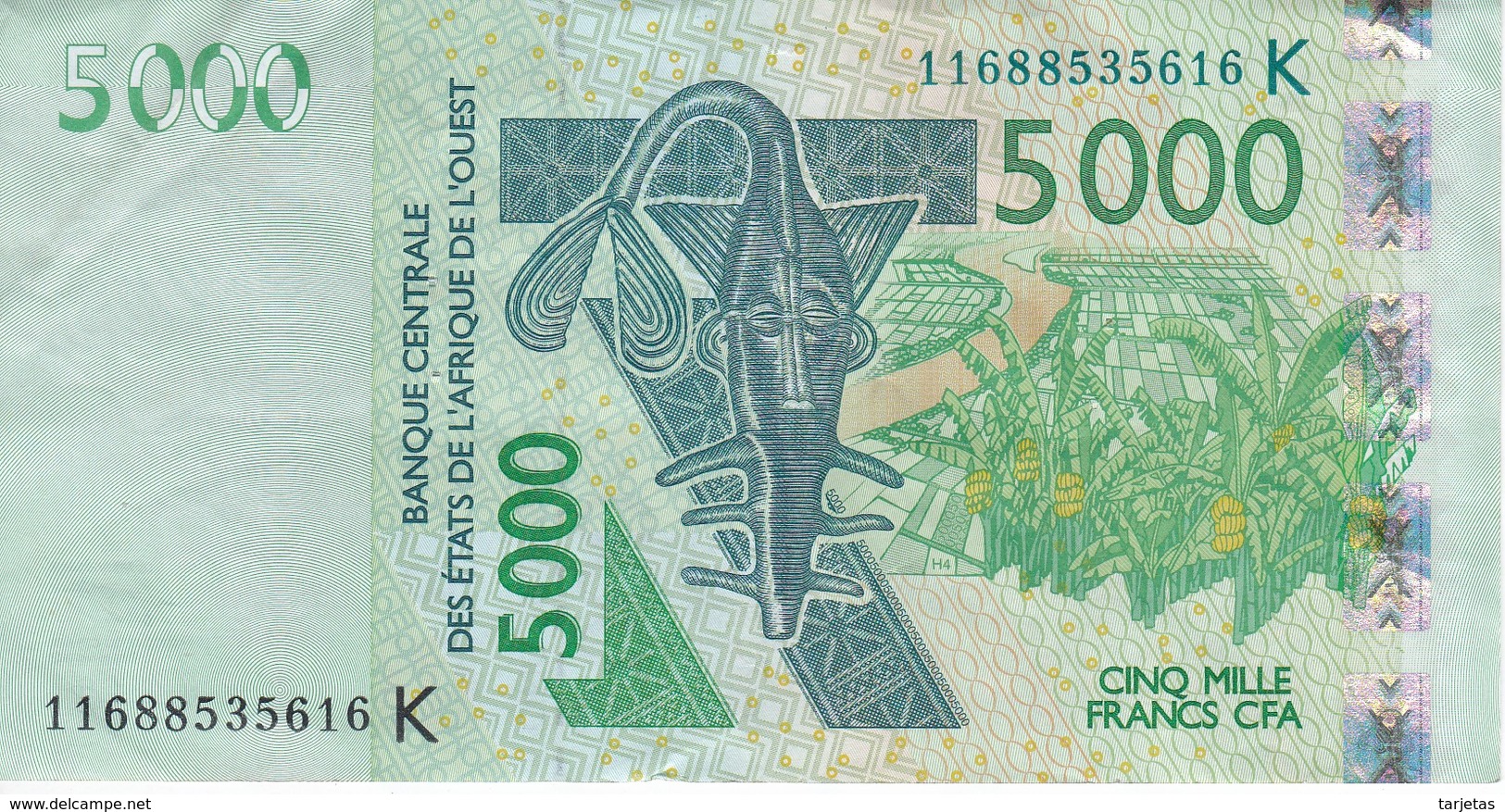 BILLETE DE SENEGAL DE 5000 FRANCS DEL AÑO 2003 CALIDAD EBC (XF) (CIERVO-DEER) (BANK NOTE) - Sénégal