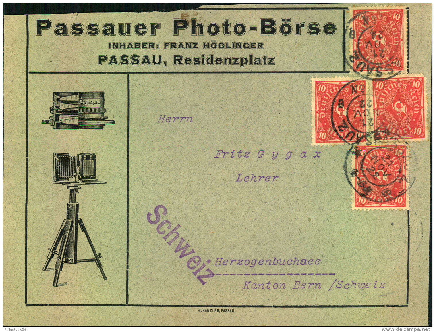 1922, Auslandsdrucksache Mit 10 M MeF Ab PASSAU, Reklame ""Passauer Photo-Börse"" - Fotografie