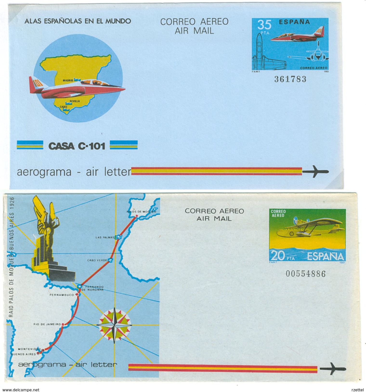 Spanien, 2 Aerogramme **, 35 PTA Und 20 PTA - Covers & Documents