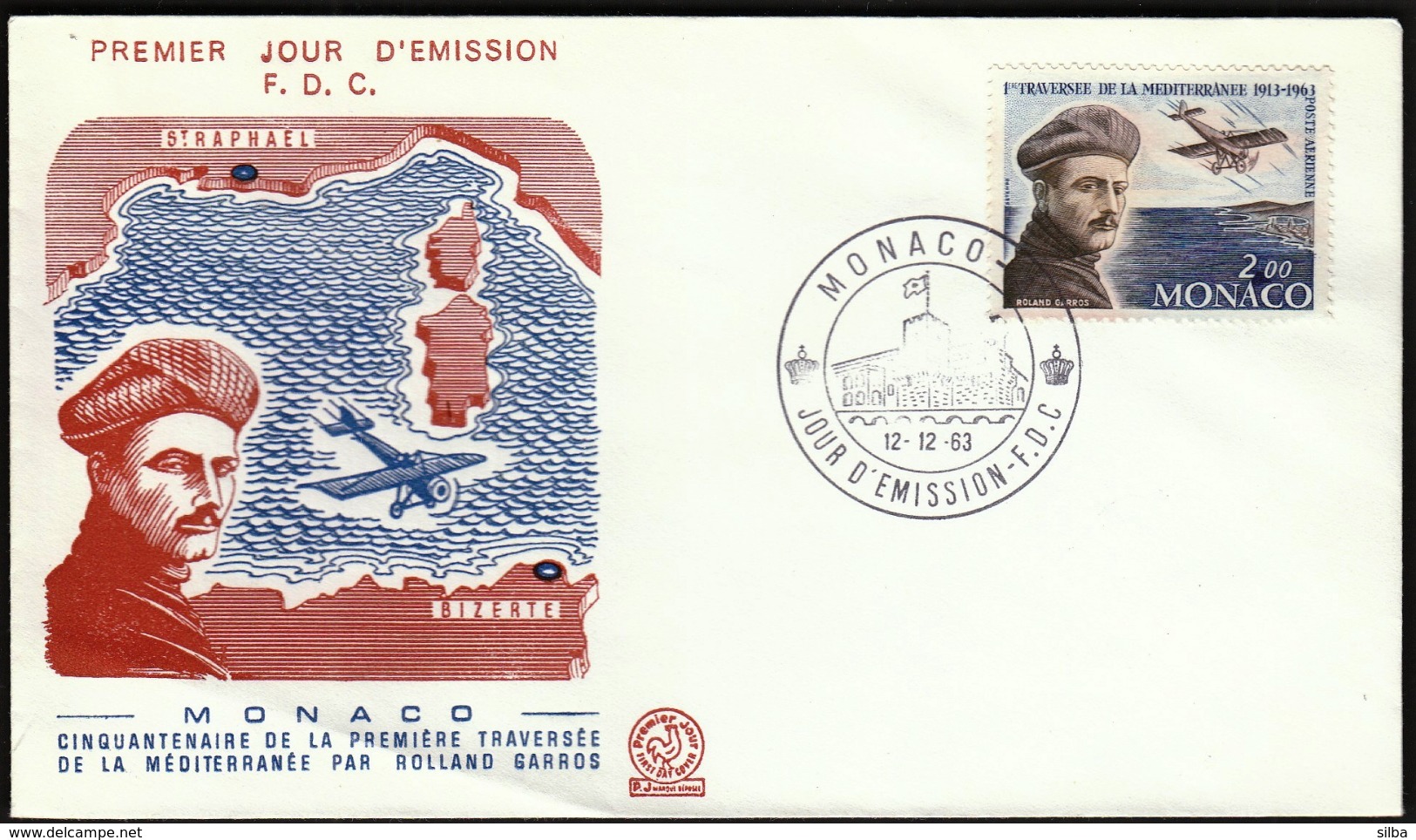 Monaco 1963 / 50th Anniversary Of The Flight Crossing Of The Mediterranean By Rolland Garros / FDC - Avions