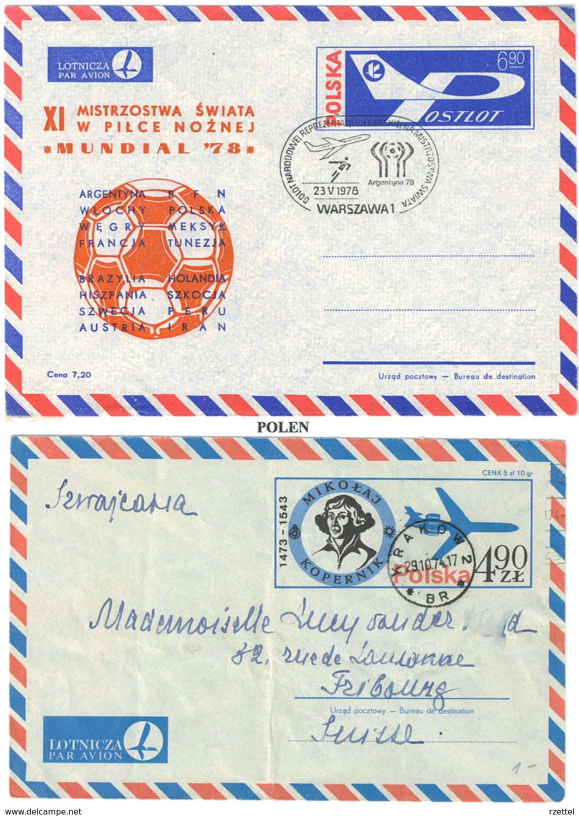 Polen, 2 Aerogramme O, Warschau 1978 Und Krakau 1974 - Flugzeuge