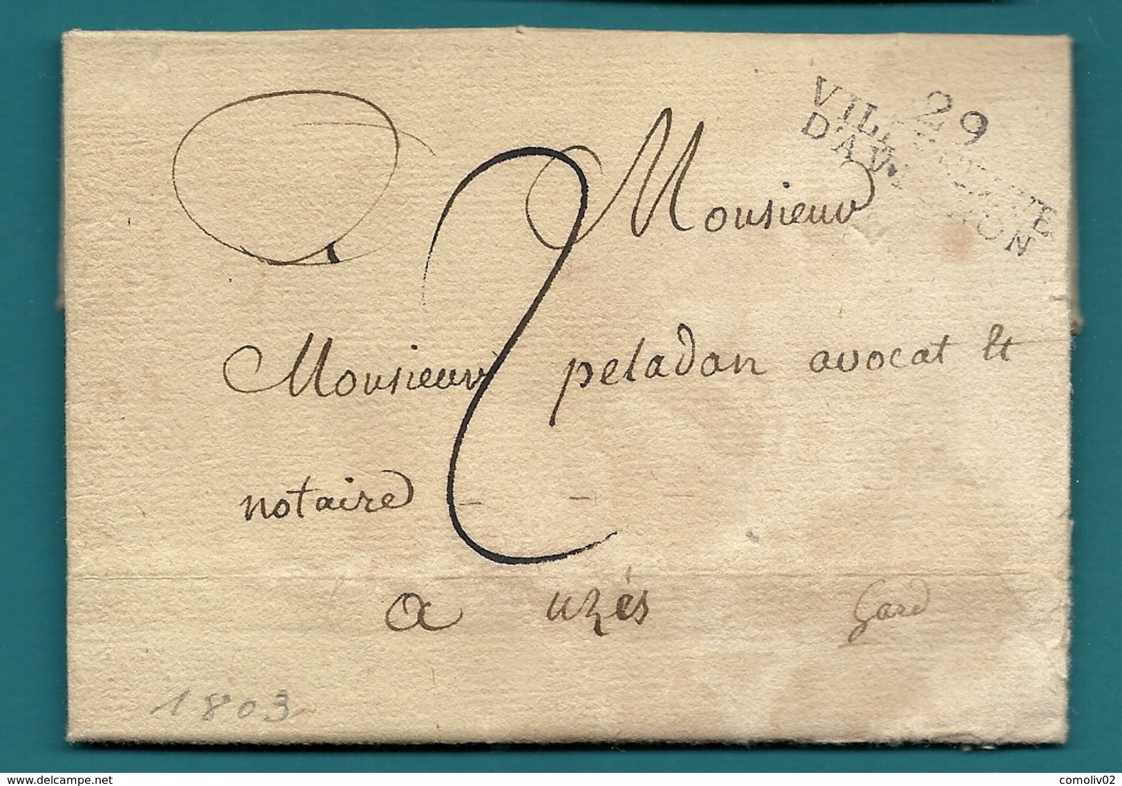 Gard - Villeneuve D'Avignon Pour Uzes - LAC De 1803. Indice 12 = 80euros - 1801-1848: Precursors XIX