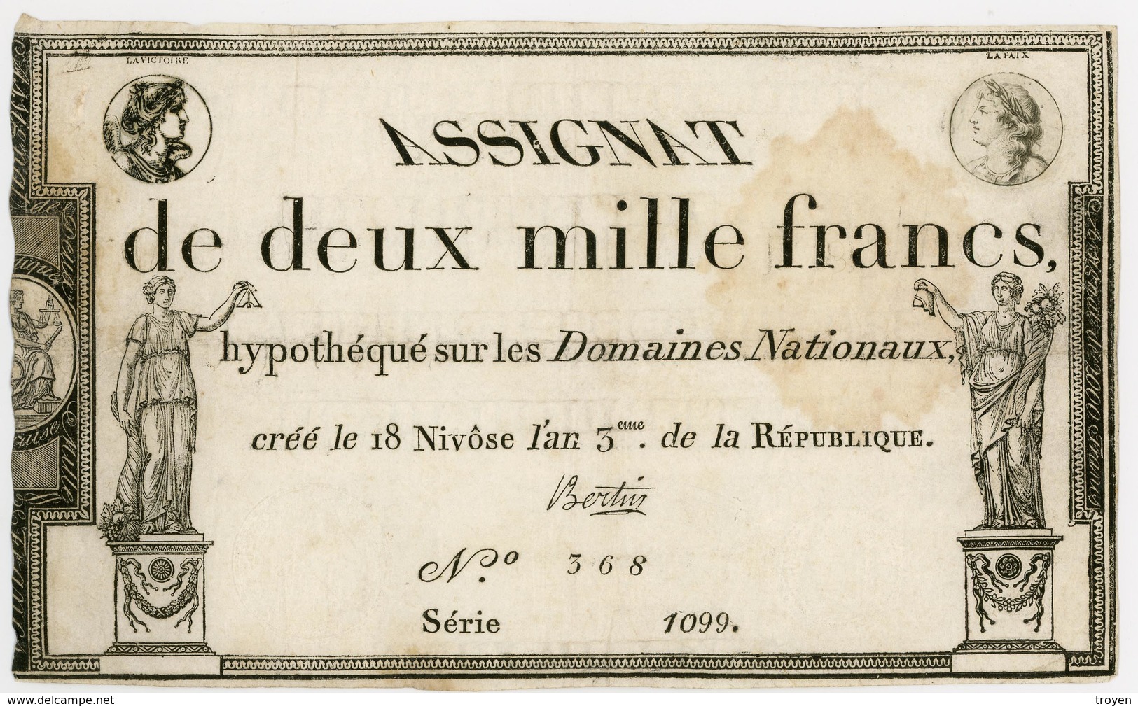 Assignat De 2 Mille Francs - 18 Nivose An 3 De La République - 7 Janv. 1795 - N° 368 - Série 1099 - Sign. Bertin TTB - - Assegnati