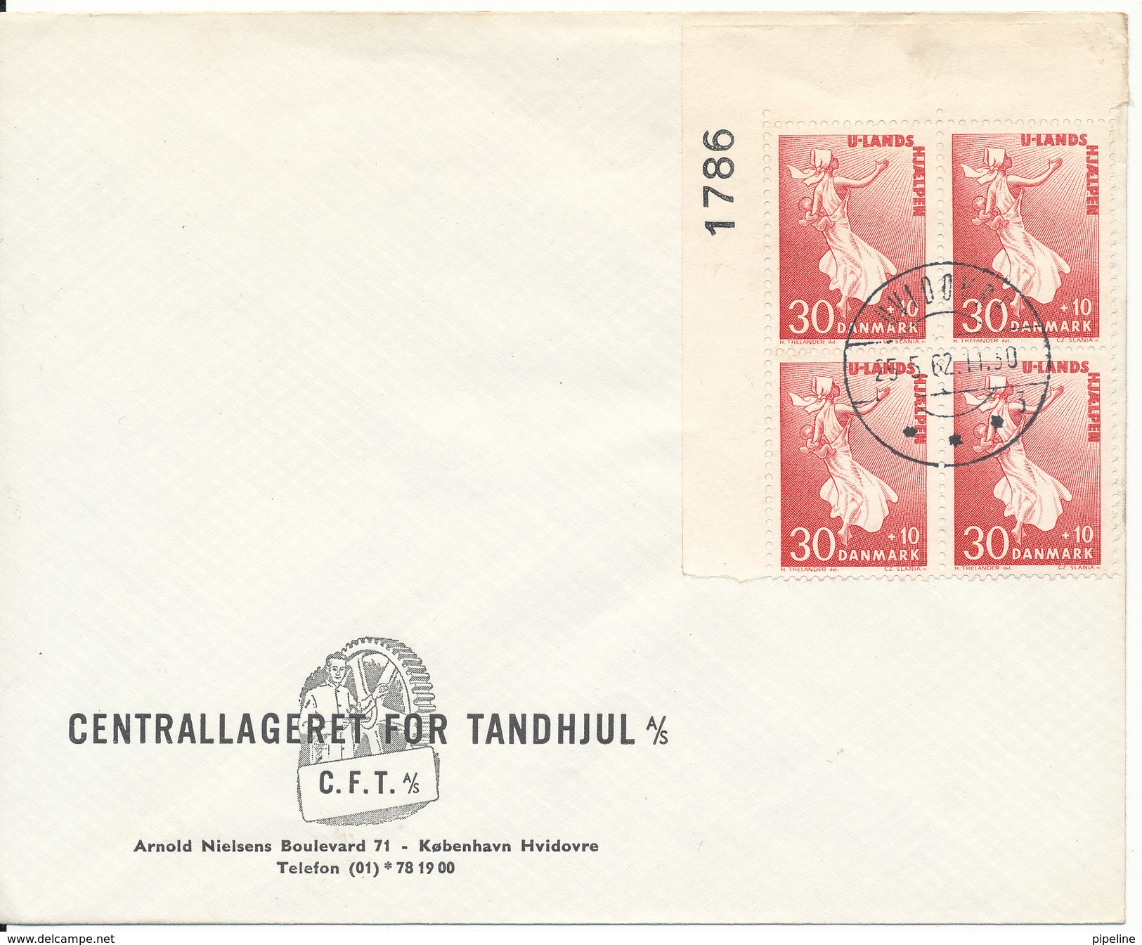 Denmark Cover Hvidovre 25-5-1962 With A Block Of-4 Help To Developing Countries - Lettres & Documents