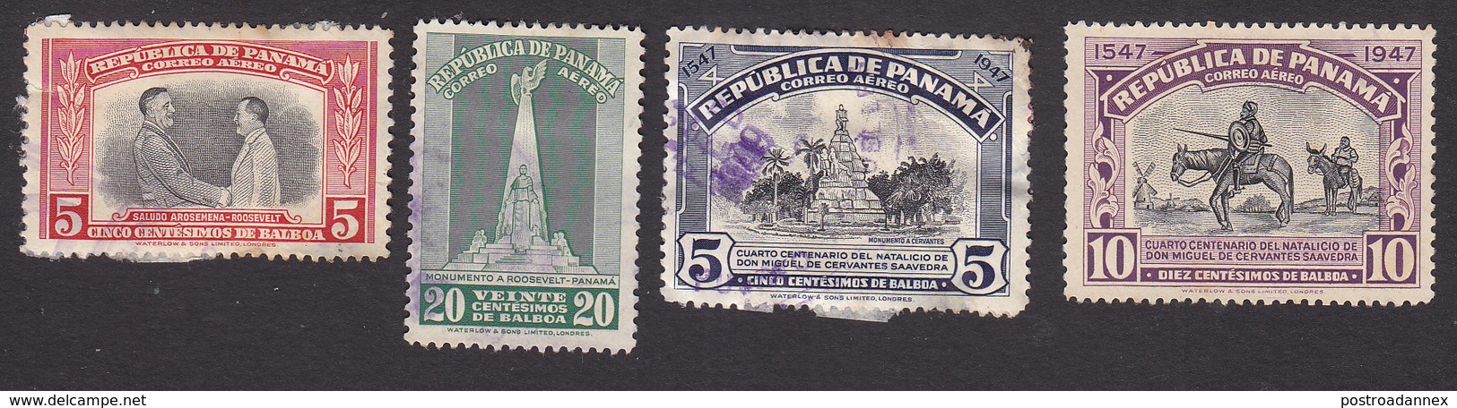 Panama, Scott #C100, C102, C105-C106, Used, FDR, Cervantes And Don Quixote, Issued 1948 - Panama