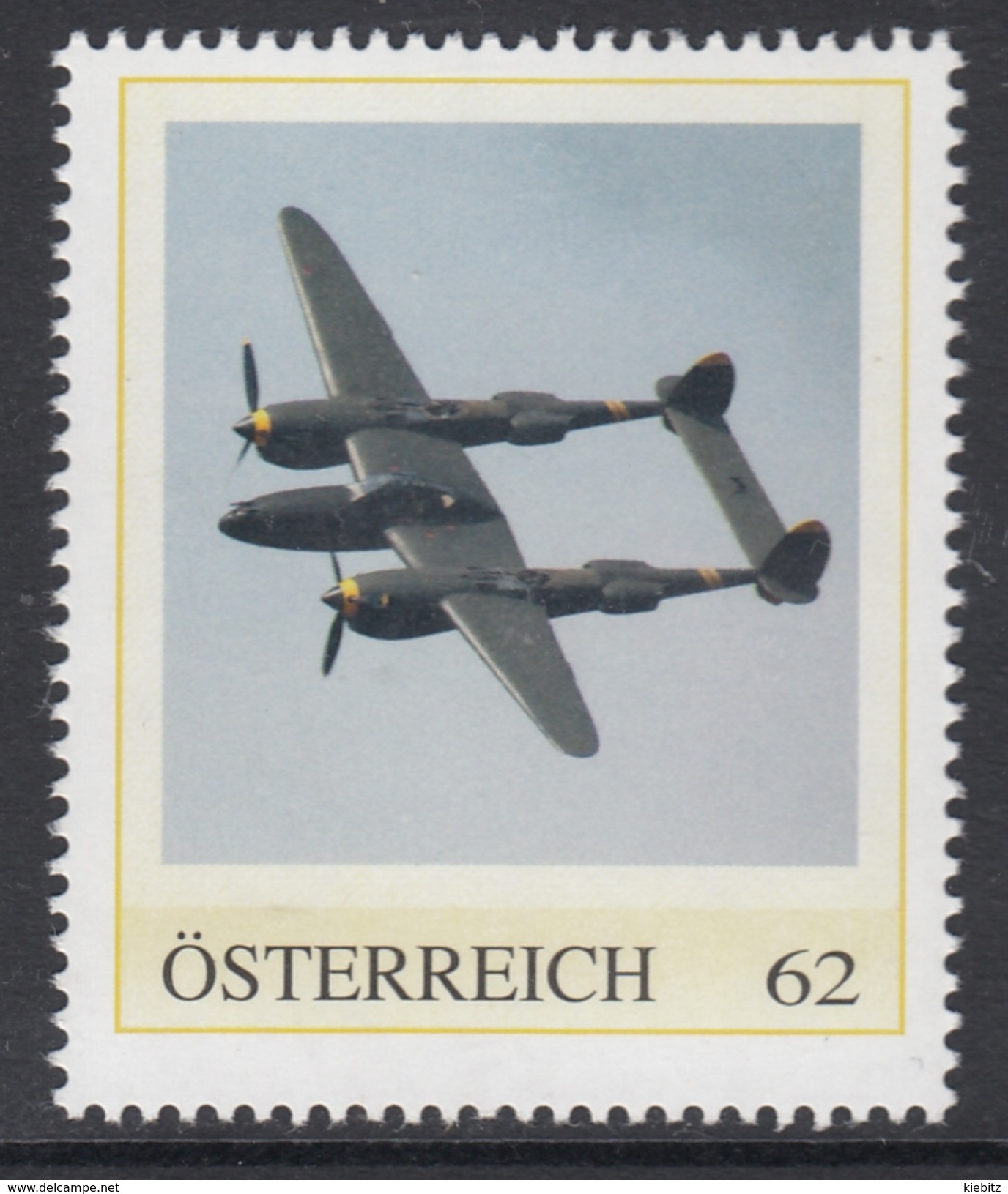 ÖSTERREICH 2016 ** 2.Weltkrieg - Lockheed P-38 Ligthning, Abfangjäger - PM Personalized Stamps MNH - 2. Weltkrieg