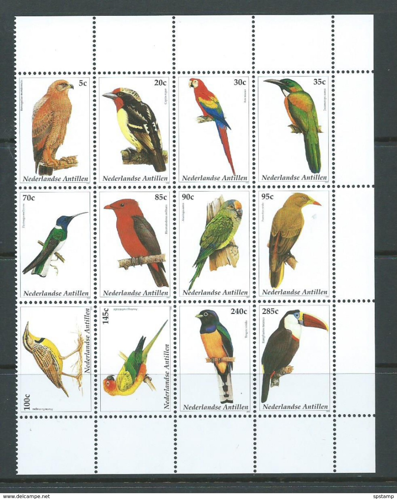 Netherlands Antilles 2003 Birds Block Of 12 MNH - Curacao, Netherlands Antilles, Aruba