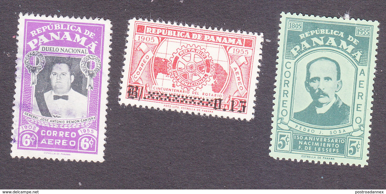 Panama, Scott #C153-C155, Used/Mint Hinged, Cantera, Rotary Surcharged, Sosa, Issued 1955 - Panama