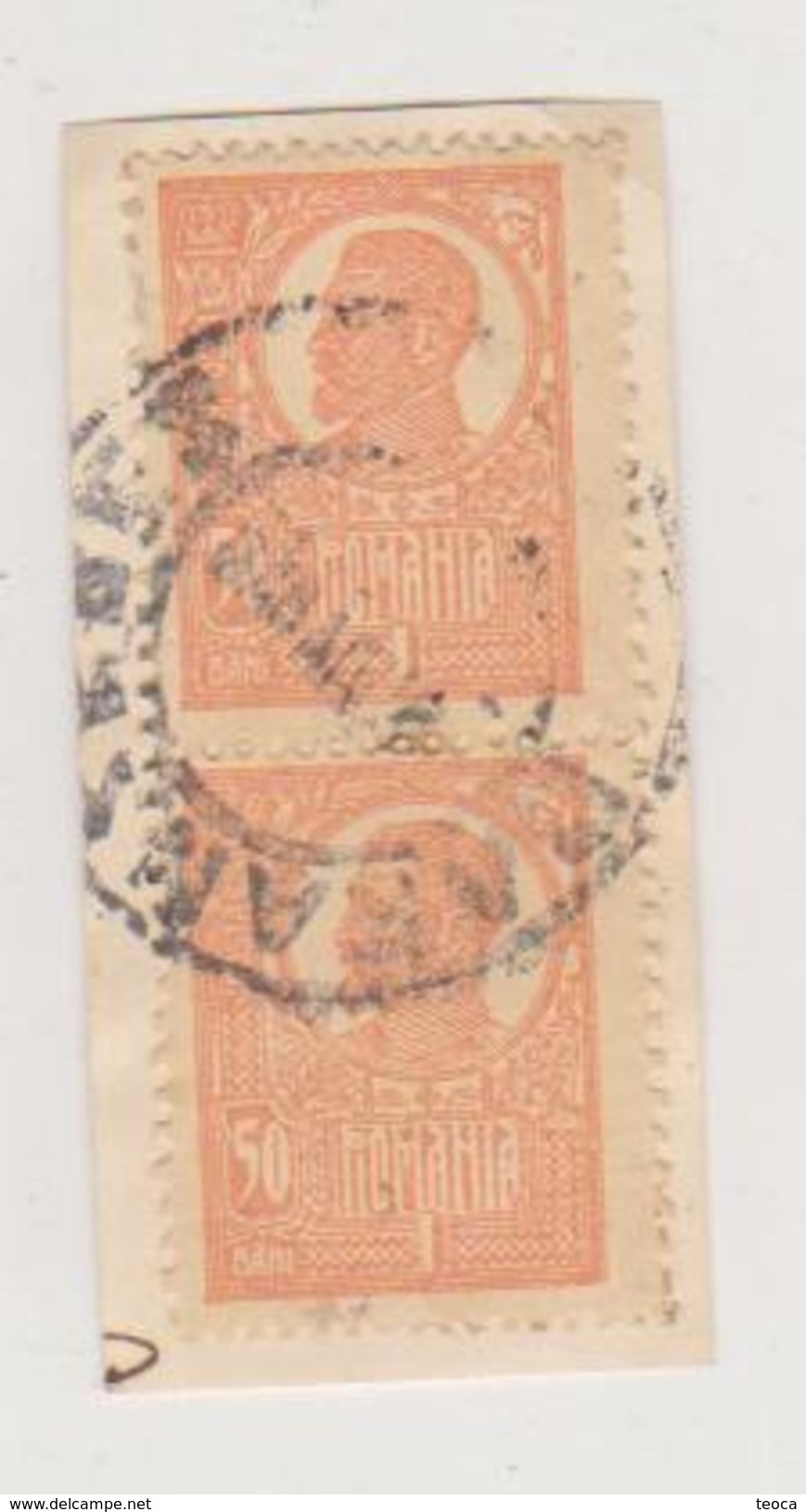 Errors Romania 1920 King Ferdinand   Paar, 50 Bani, Wirh Misplaced Image, Cancellation Caransebes - Plaatfouten En Curiosa