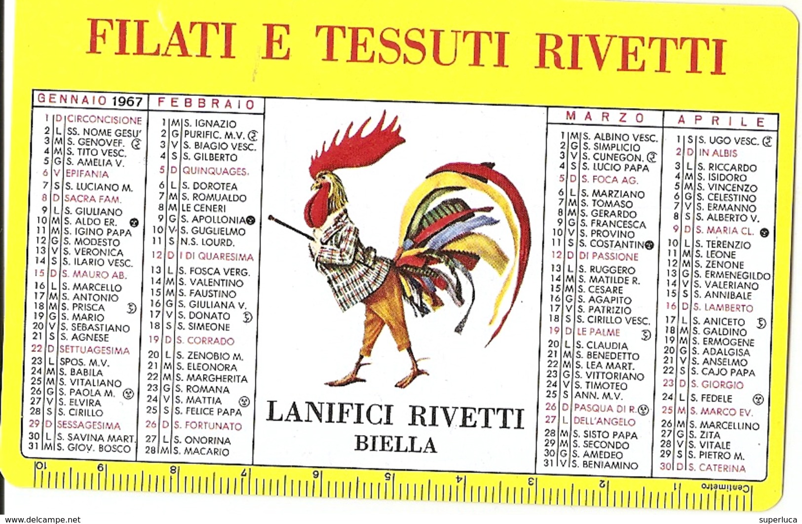 1-FILATI E TESSUTI RIVETTI-1967-CALENDARIO TASCABILE - Petit Format : 1961-70