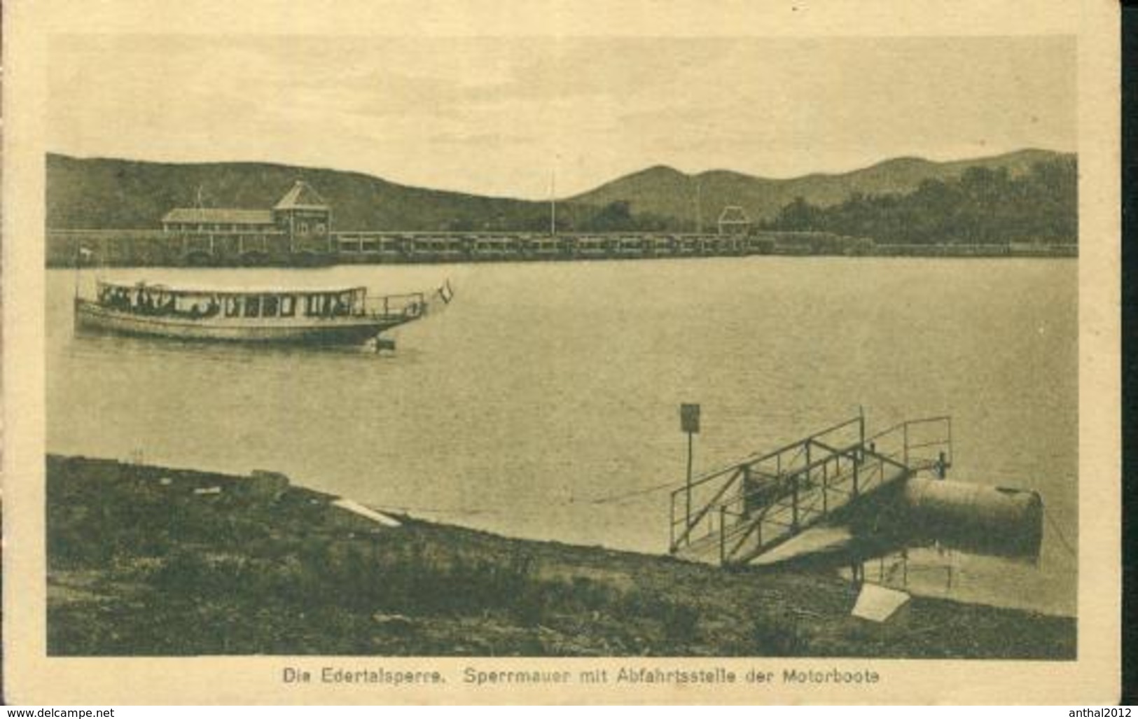 Rarität Ederseetalsperre Mit Schiff Motorboot Sperrmauer Abfahrtstelle Sw Um 1930 - Waldeck