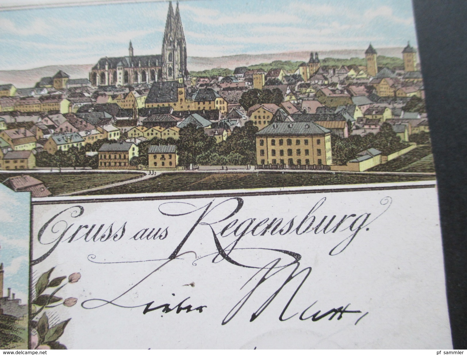 AK Bayern 1897 Gruss Aus Regensburg. Mehrbildkarte. Walhalla / Dom / Befreiungshalle / Eiserne Brücke. Bahnpoststempel. - Regensburg