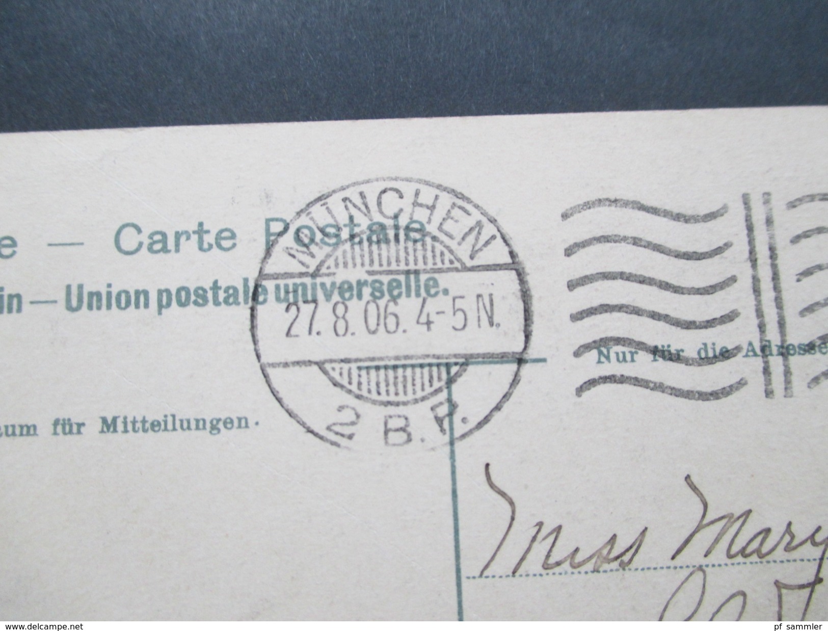 AK Bayern 1906 München Nach Pennsylvania USA. Bahnpoststempel München 2 B.P. - Regensburg