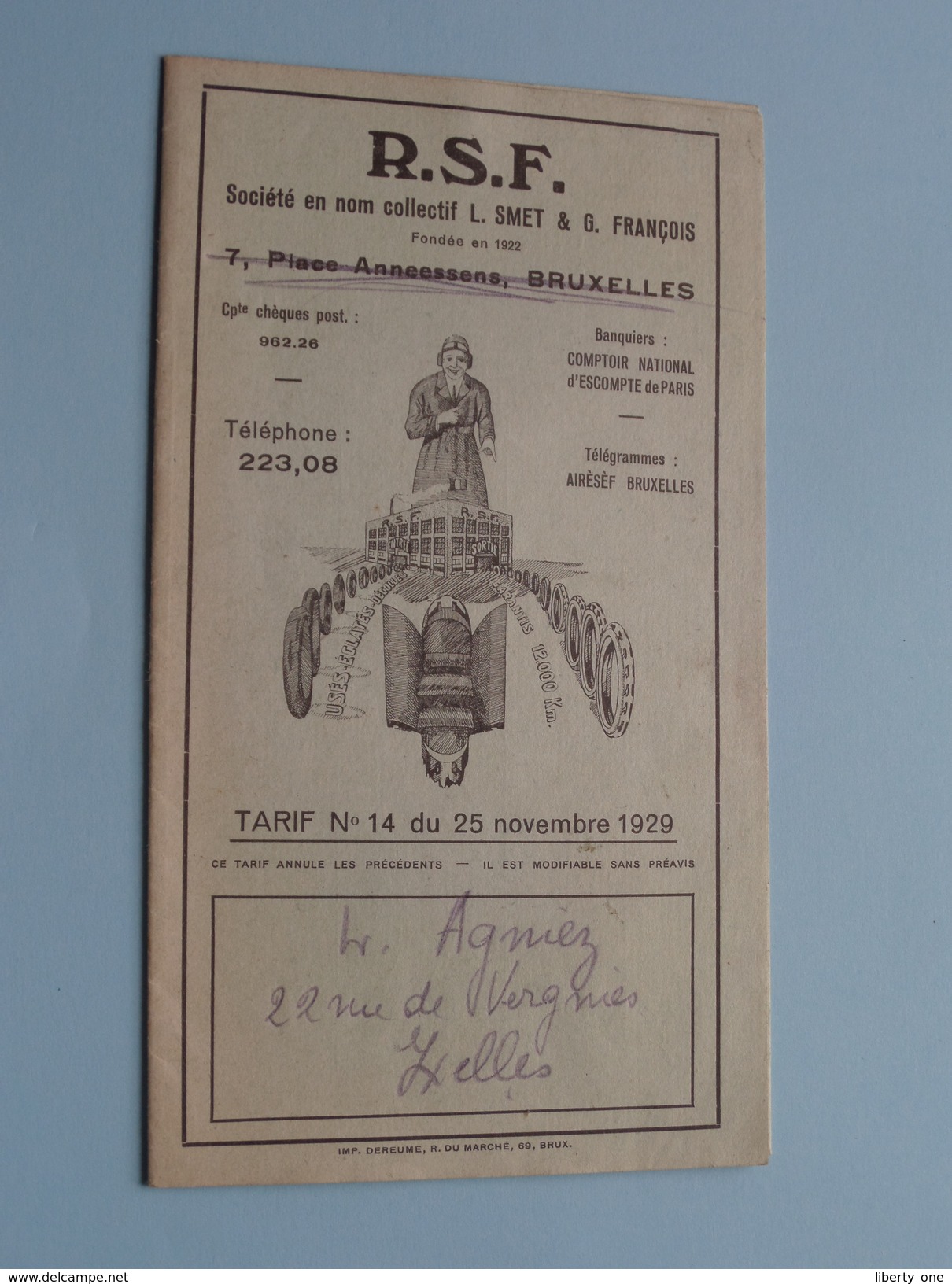 R.S.F. ( L. Smet & G. François / Collectif ) Bruxelles - Tarif N° 14 Du 25 Nov. 1929 ! - Werbung