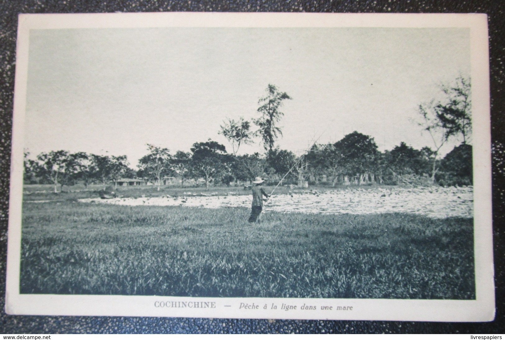 Indochine Cochinchine Pêche Dans Une Mare  Cpa Timbrée - Vietnam