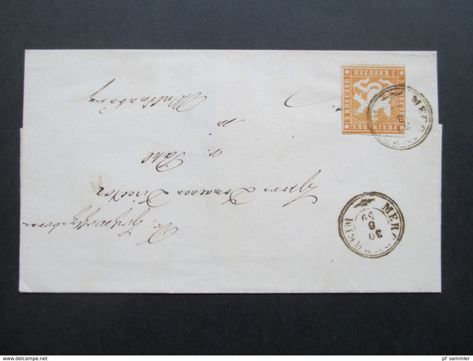 AD Württemberg 1859 Nr. 12 ?! EF Merch..Heim. Ankunftsstempel Kupferzell. 3 Stempel - Lettres & Documents