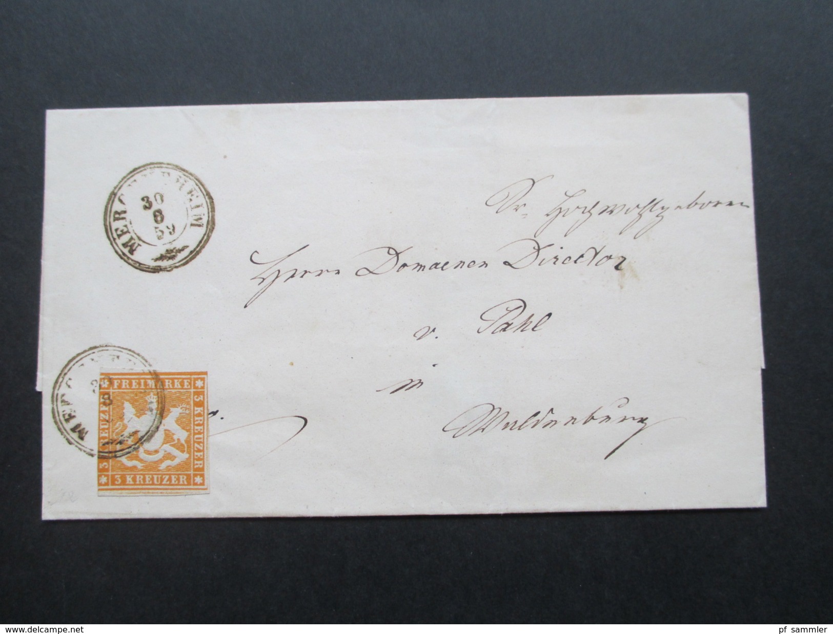 AD Württemberg 1859 Nr. 12 ?! EF Merch..Heim. Ankunftsstempel Kupferzell. 3 Stempel - Covers & Documents