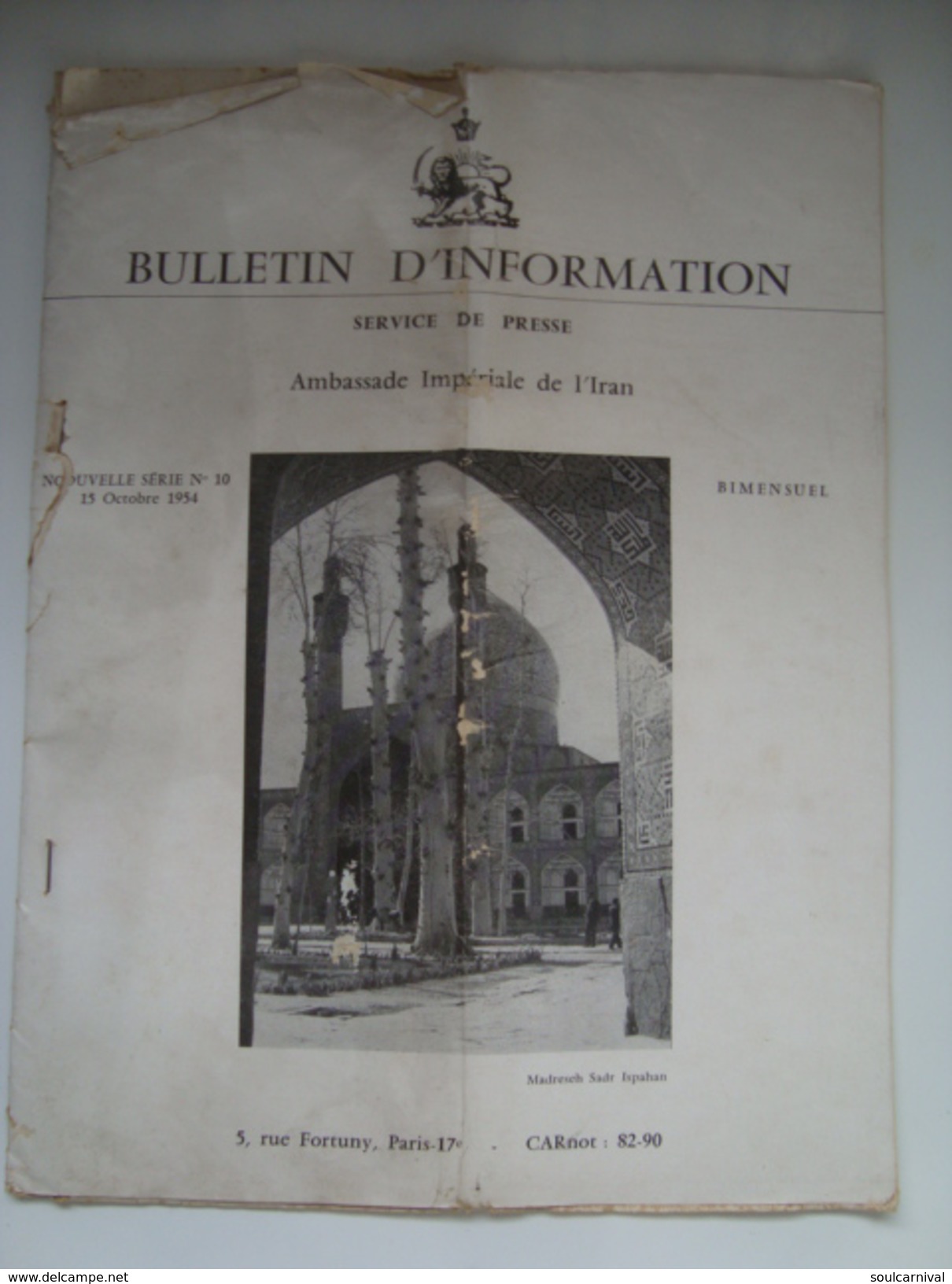 AMBASSADE IMPÉRIALE DE L'IRAN. BULLETIN D'INFORMATION. SERVICE DE PRESSE, IRAN 1954. 21 PAGES & MAP. - Asia