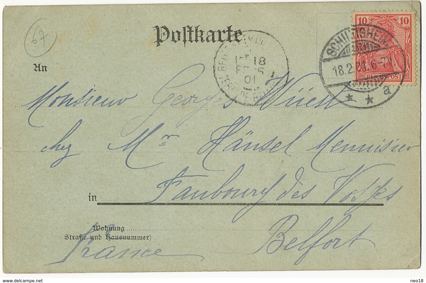 Gruss Aus Schiltigheim Edit Wallenfels Brill Timbrée 1901 Bleu à La Lune - Schiltigheim