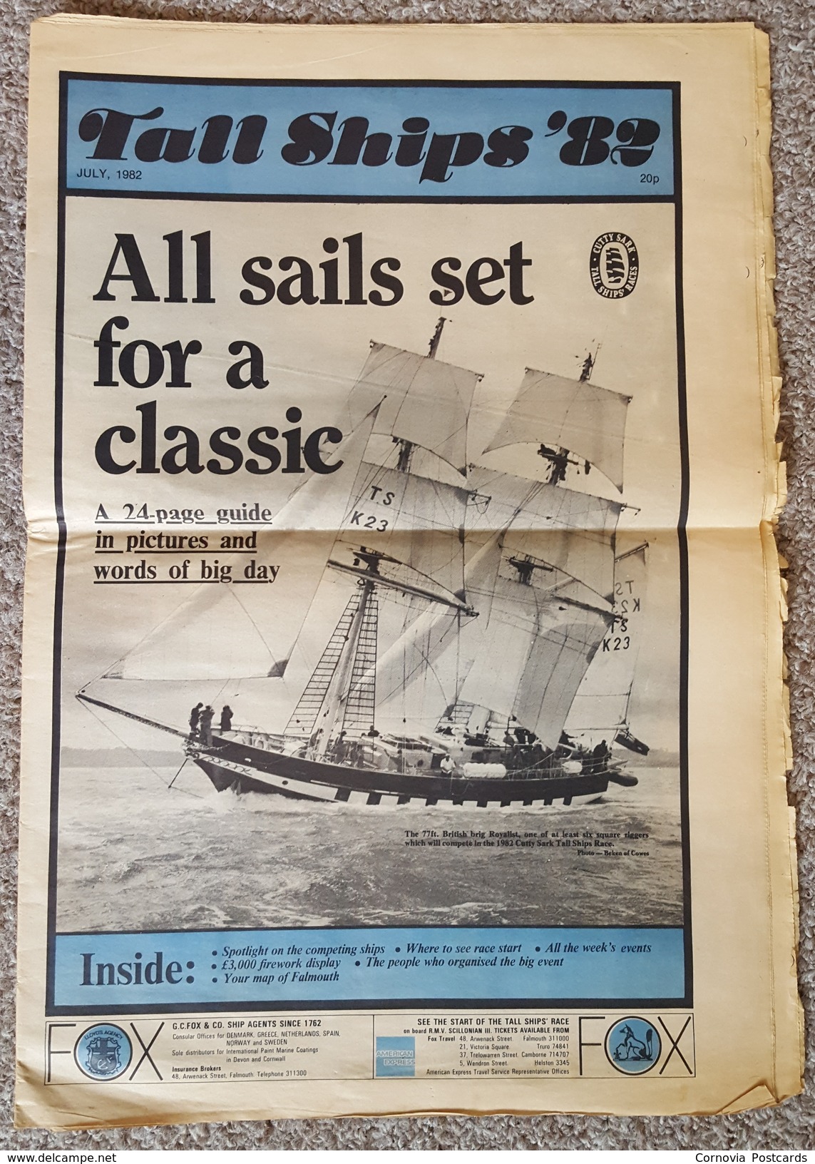 Tall Ships '82 At Falmouth, Cornwall, Newspaper, July 1982 - Travel/ Exploration