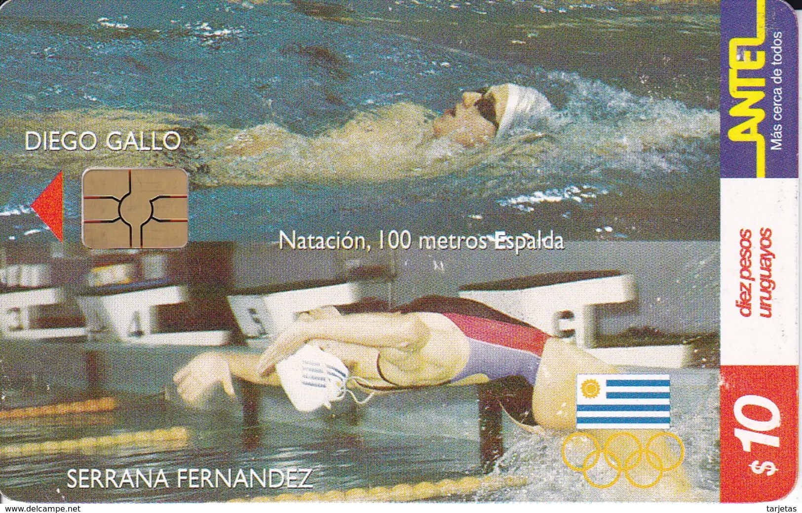 Nº 135 TARJETA DE URUGUAY DE ANTEL DE NATACION   (CHIP G5 ROJO) - Uruguay