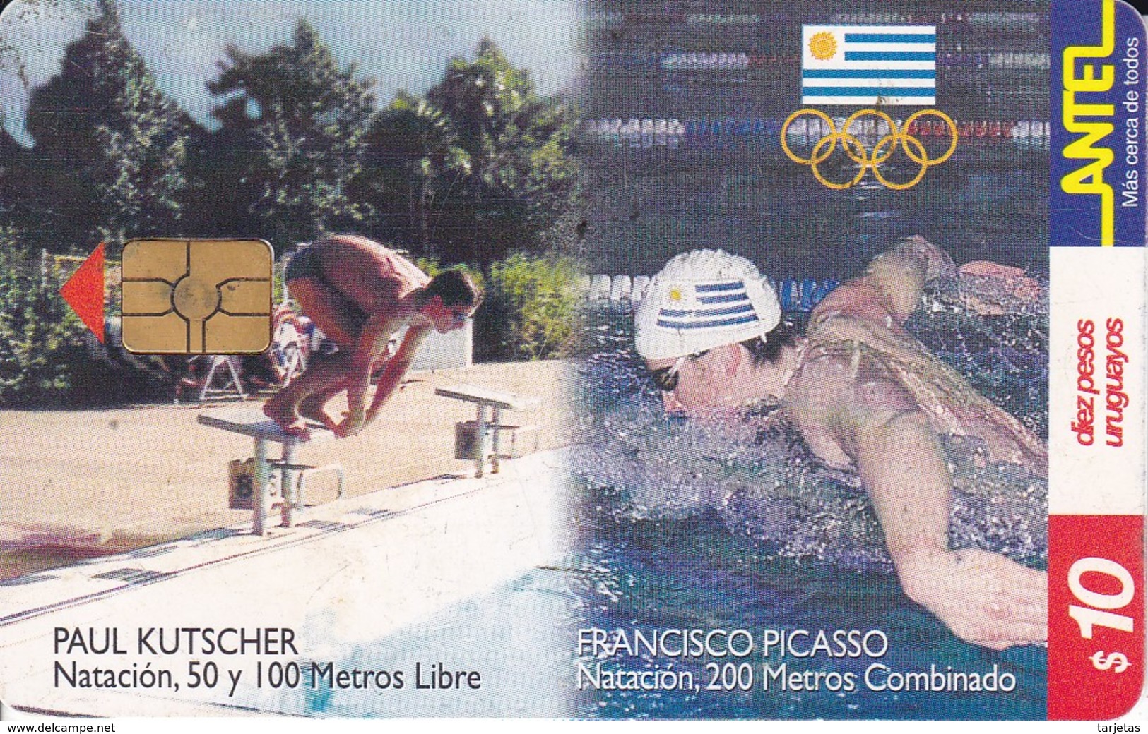 Nº 136 TARJETA DE URUGUAY DE NATACION DE 10$  (CHIP G4 NEGRO) - Uruguay