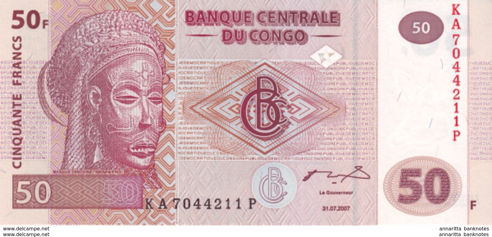 CONGO DEMOCRATIC REPUBLIC 50 FRANCS 2007 P-97 UNC PRINTER GIESECKE & DEVRIENT [ CD319a ] - Democratic Republic Of The Congo & Zaire