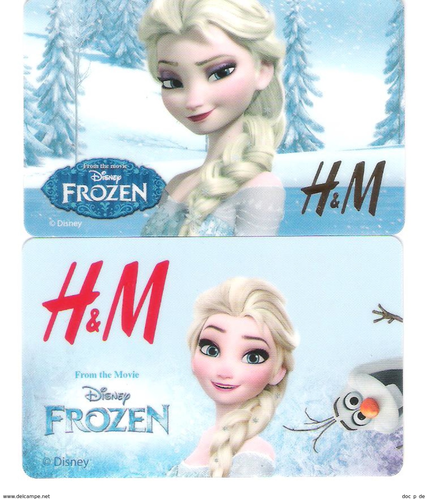 Germany - Allemagne - H&M - 2 Cards - Disney Frozen - Comic - Carte Cadeau - Carta Regalo - Gift Card - Geschenkkarte - Gift Cards