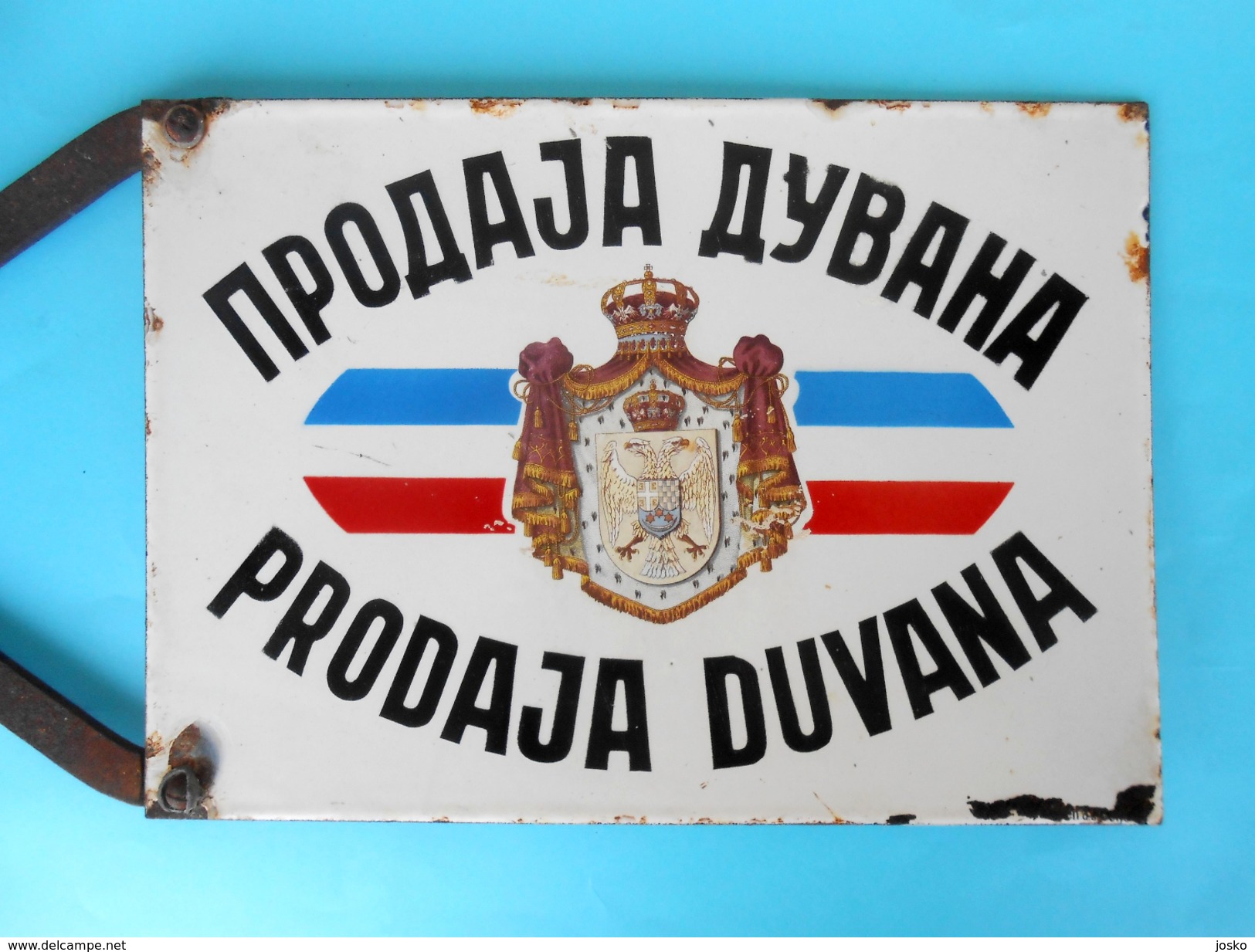 YUGOSLAVIAN KINGDOM 1930's '' TOBACCO SHOP '' ORIGINAL VINTAGE ENAMELED SIGN *** LARGE MASSIVE * PLAQUE ANCIENNE EMAILLE - Tabacco & Sigarette