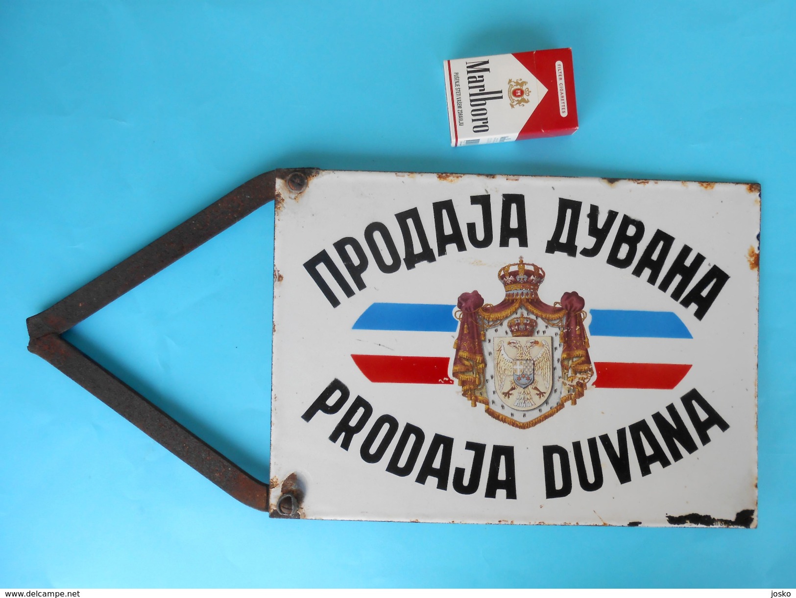 YUGOSLAVIAN KINGDOM 1930's '' TOBACCO SHOP '' ORIGINAL VINTAGE ENAMELED SIGN *** LARGE MASSIVE * PLAQUE ANCIENNE EMAILLE