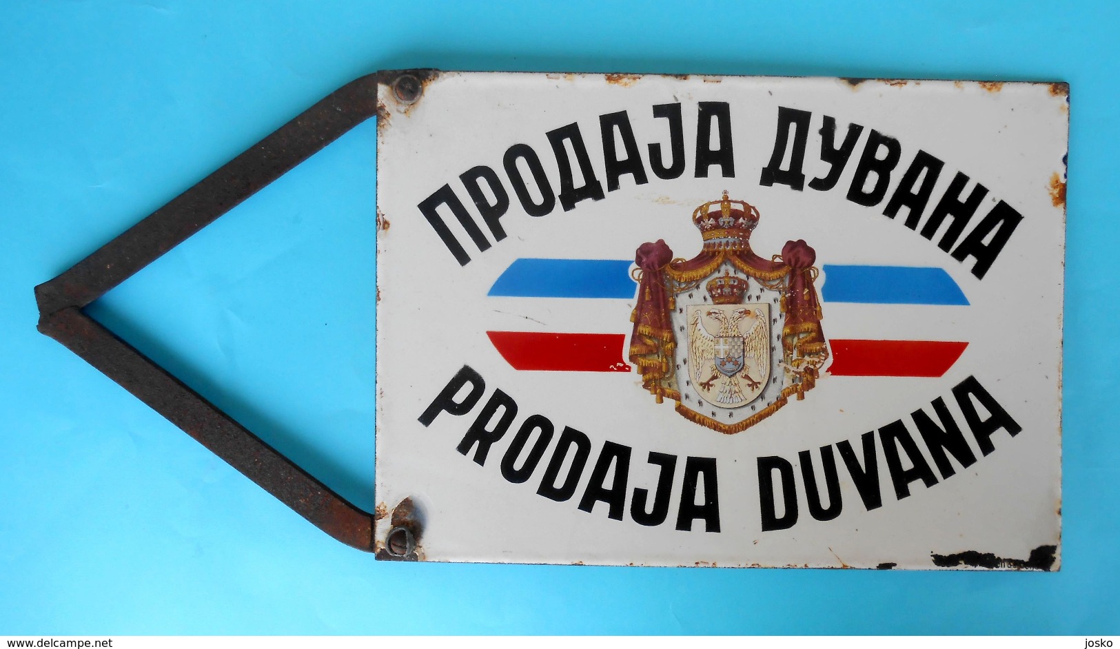 YUGOSLAVIAN KINGDOM 1930's '' TOBACCO SHOP '' ORIGINAL VINTAGE ENAMELED SIGN *** LARGE MASSIVE * PLAQUE ANCIENNE EMAILLE - Objets Publicitaires