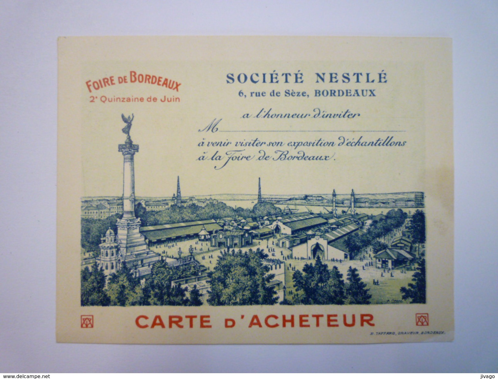 CARTON  PUB  " Société  Neslé "  :  Carte D'ACHETEUR    - Cioccolato