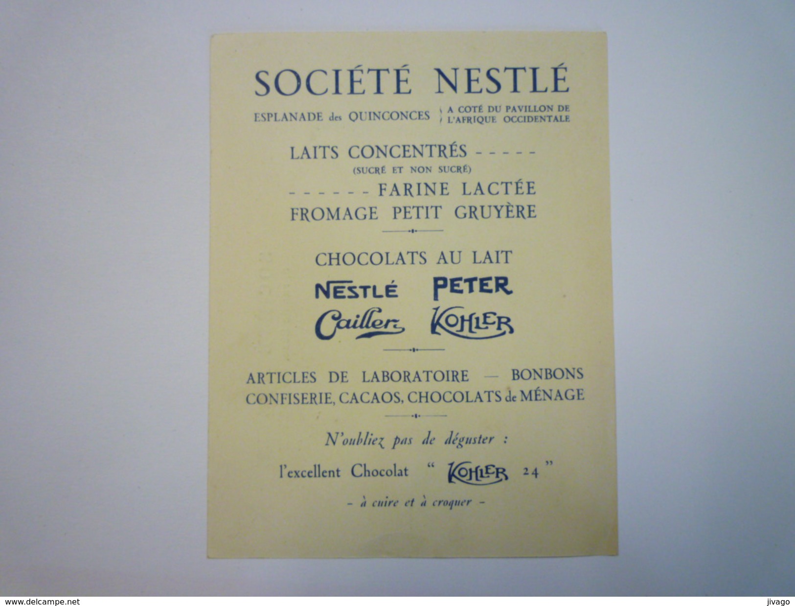 CARTON  PUB  " Société  Neslé "  :  Carte D'ACHETEUR    - Chocolat