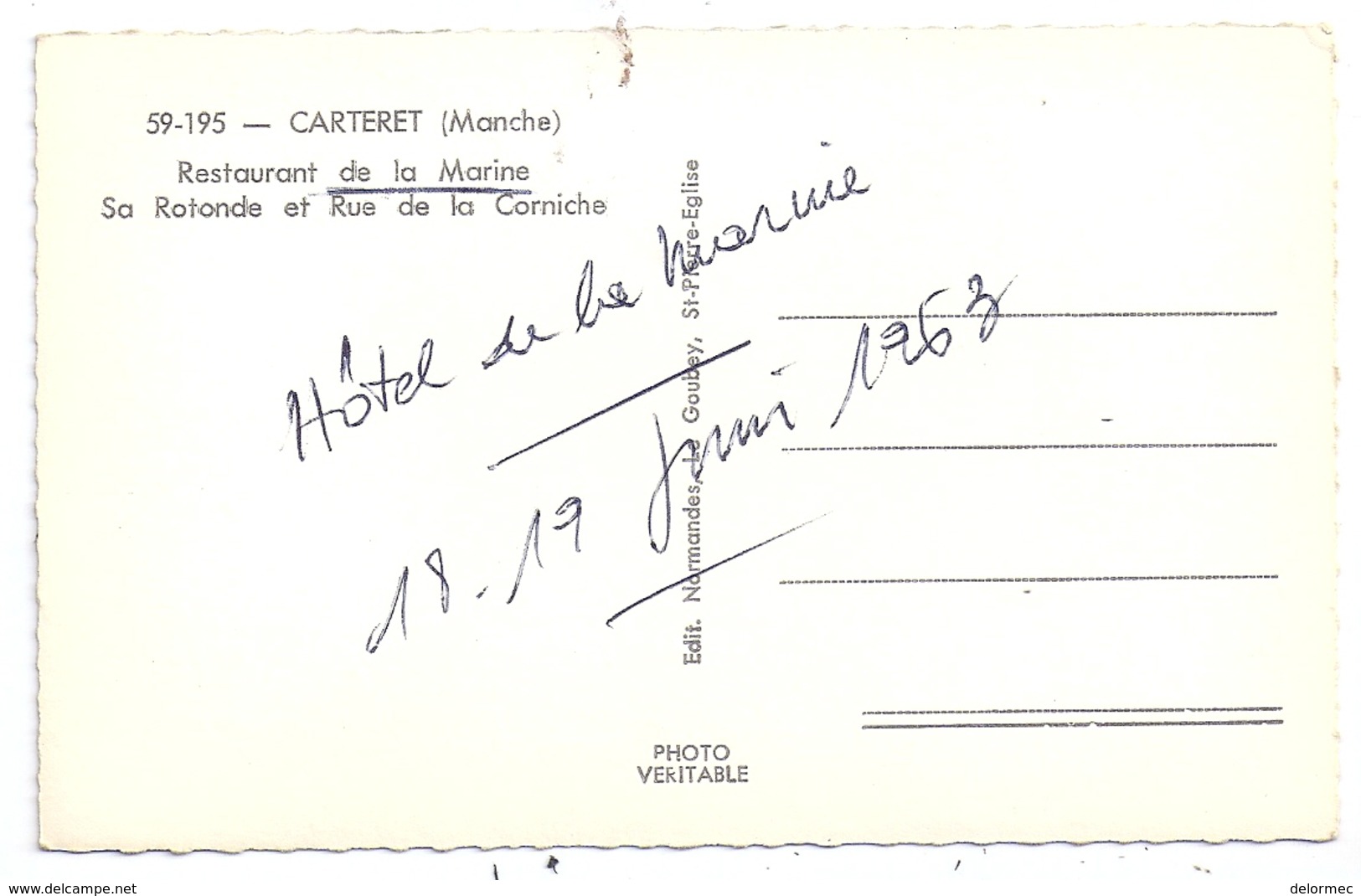 CPSM Photo Carteret  50 Manche Hôtel Restaurant De La Marine Sa Rotonde Rue De La Corniche éditeur Le Goubet  N°59-195 - Carteret