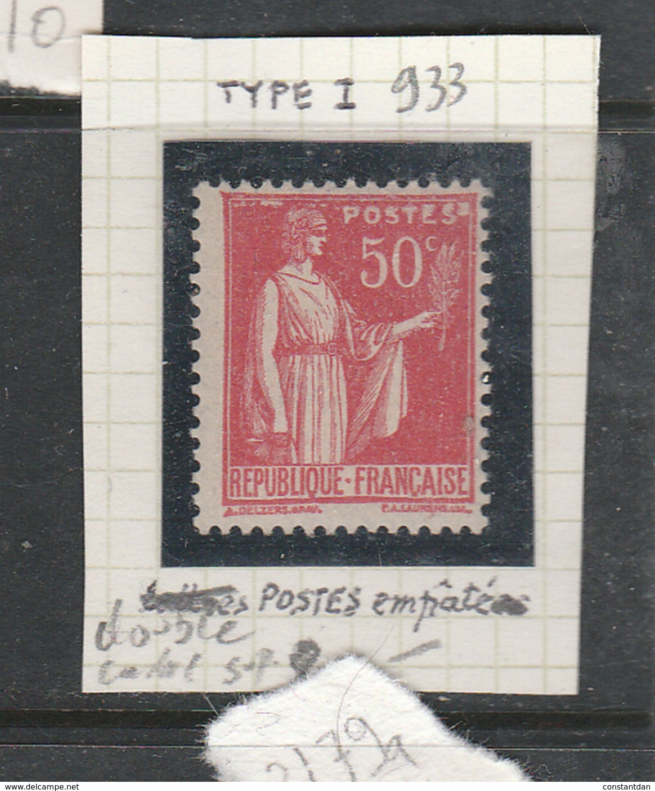 FRANCE N° 283 50C ROUGE TYPE PAIX POSTES EMPATEES NEUF SANS CHARNIERE - Unused Stamps